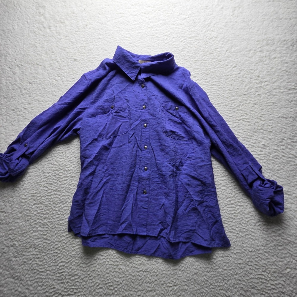 Choices Button Up Shirt Womens XL Purple Collared Long Sleeve Roll Tab Tunic Top